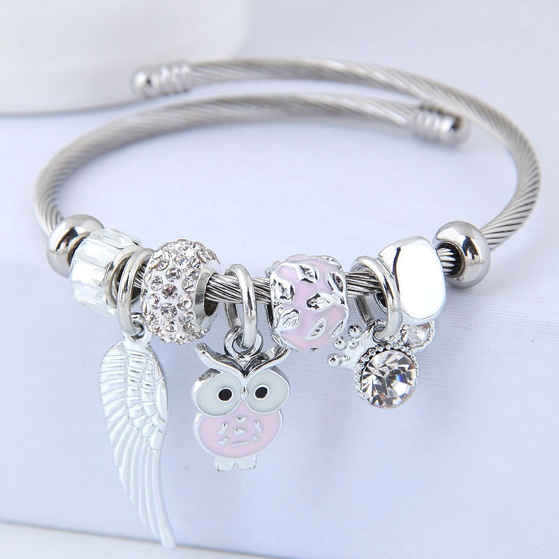 Bracelet Hibou Ailes d'Ange - Perles Acier Inoxydable