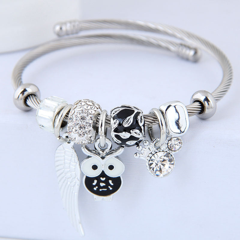Bracelet Hibou Ailes d'Ange - Perles Acier Inoxydable