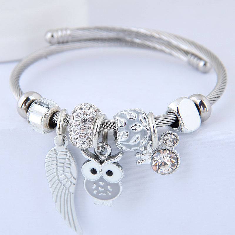 Bracelet Hibou Ailes d'Ange - Perles Acier Inoxydable