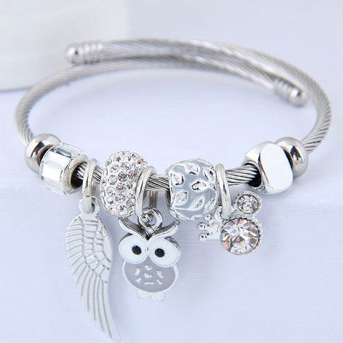 Bracelet Hibou Ailes d'Ange - Perles Acier Inoxydable