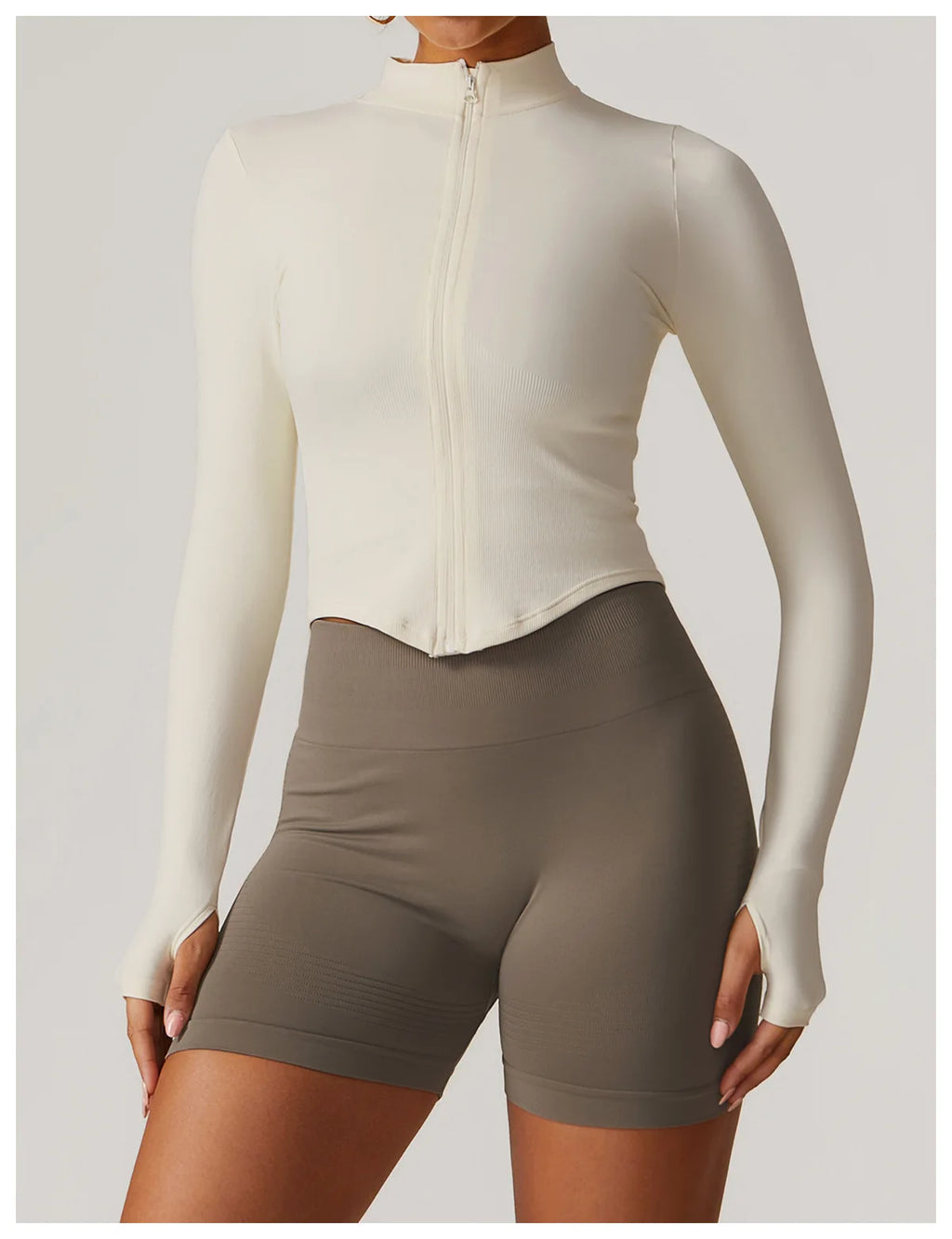 Veste Sport Femme Zippée Crop Top Manches Longues - T-shirt Yoga Running Fitness Séchage Rapide