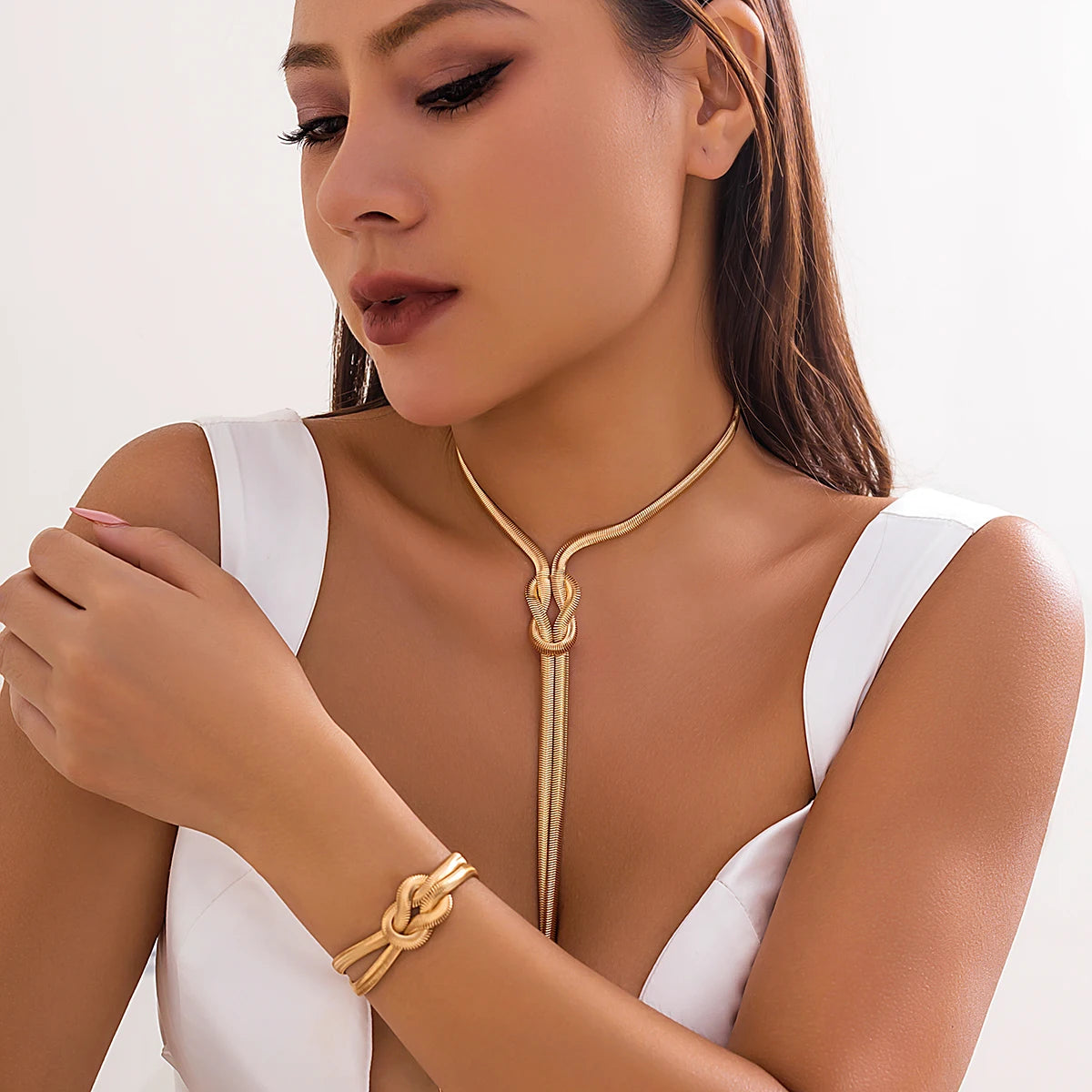Set Bijoux Serpent 2pcs - Collier Bracelet Chaîne Torsadée Y2K Goth Femme