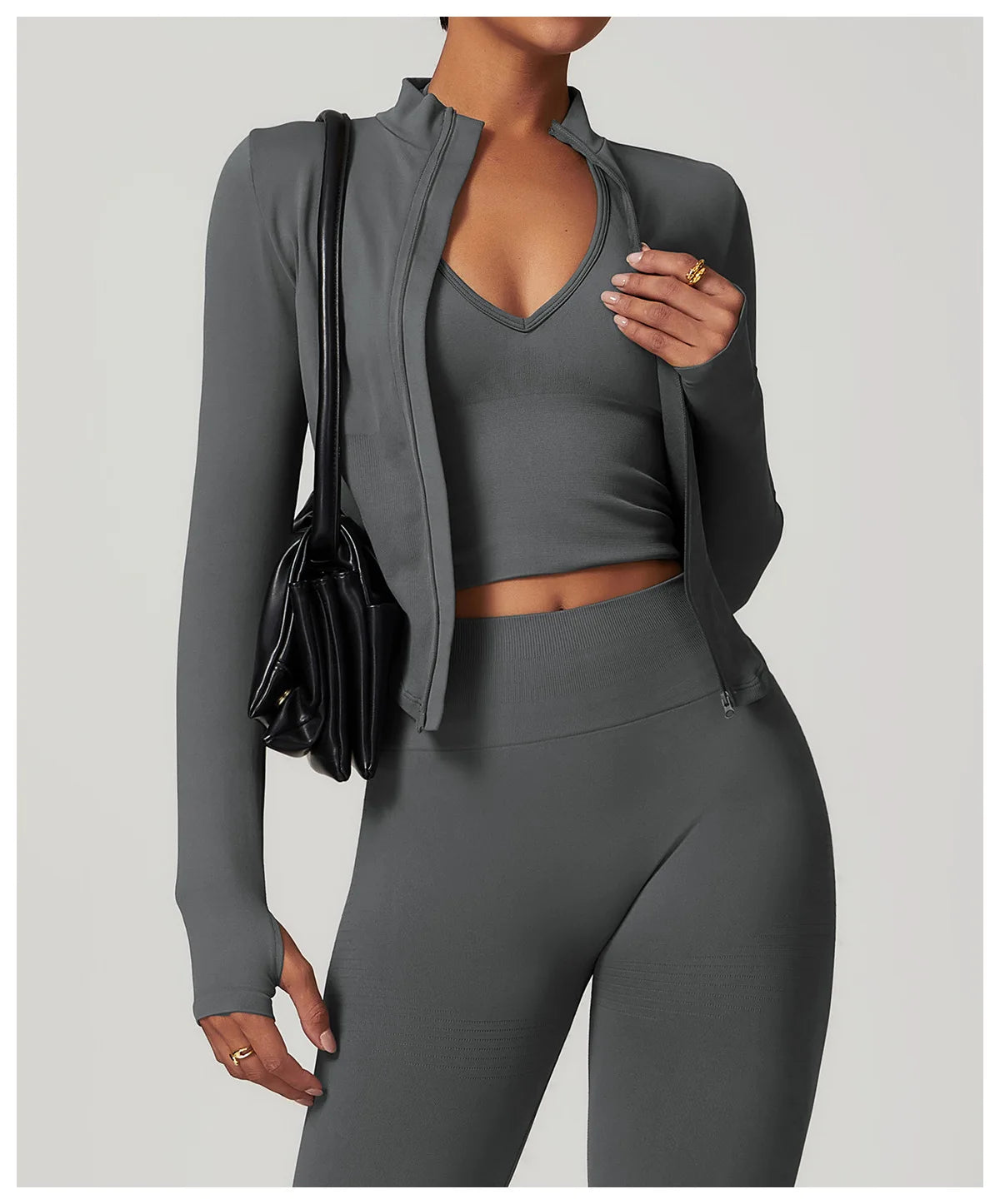 Veste Sport Femme Zippée Crop Top Manches Longues - T-shirt Yoga Running Fitness Séchage Rapide