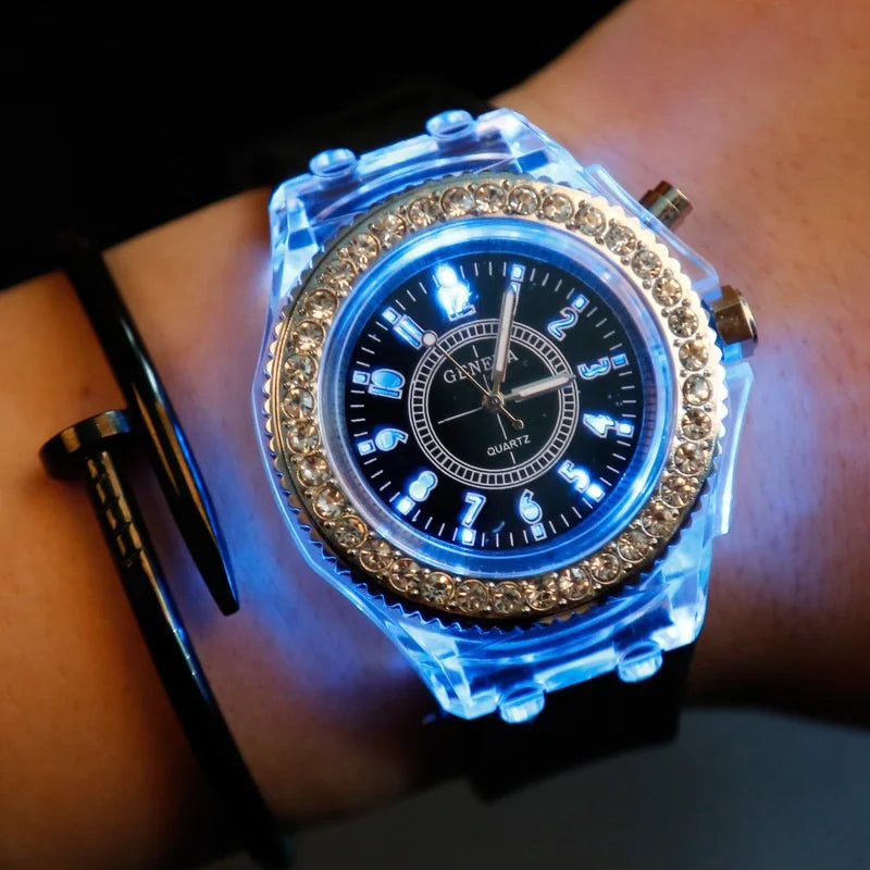 Montre LED Lumineuse Strass - Silicone Fashion Unisexe Enfant Adulte