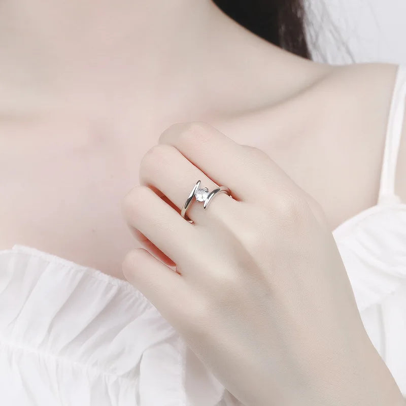 Bague Argent 925 Zircon - Élégante Luxe Femme Mariage Soirée Cadeau