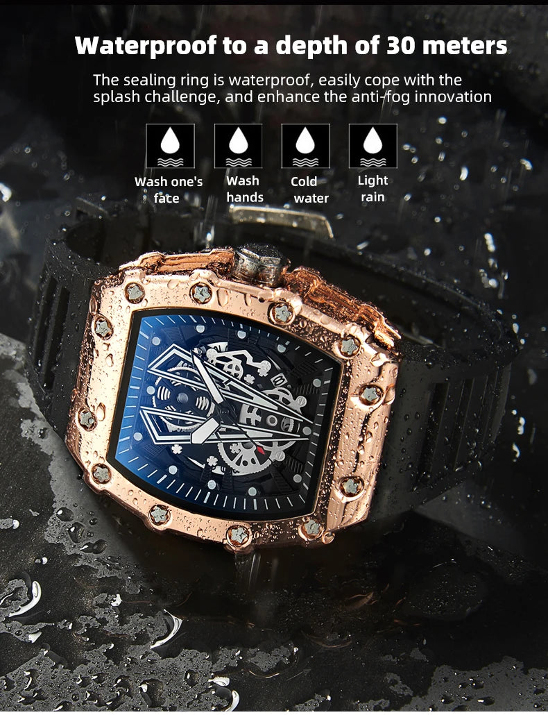 Montre Homme Carrée Sport - Quartz Étanche Lumineuse Grand Cadran