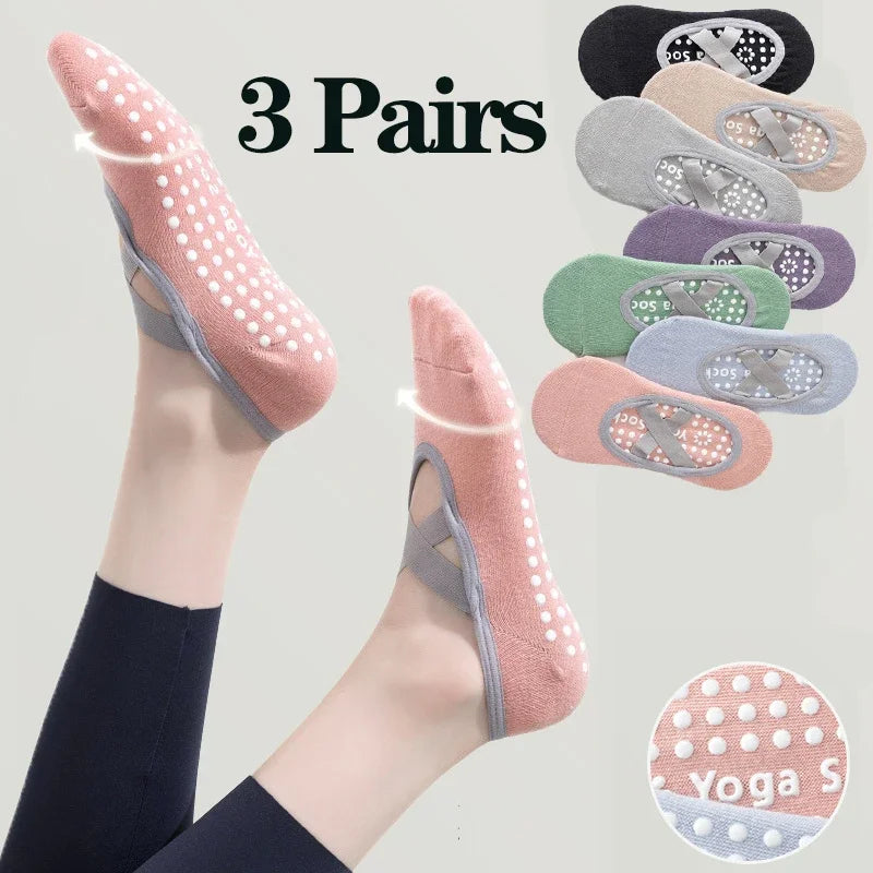 Chaussettes Yoga Femme Antidérapantes Silicone - Socquettes Pilates Ballet Sport Sans Talon Respirantes