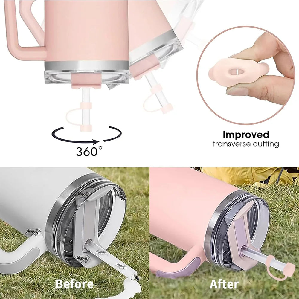 Set 9 Accessoires Gourde Stanley - Bouchons Pailles Fleurs Décoratifs Anti-Fuite