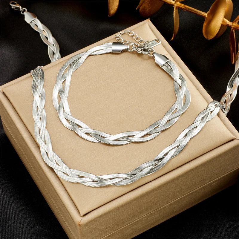 Set Bijoux Acier Inoxydable 316L - Collier Chaîne Serpent + Bracelets 3en1 Étanche
