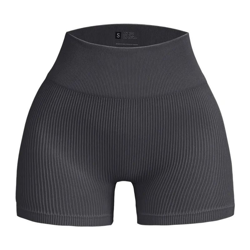 Short Yoga Taille Haute Femme - Legging Sport Côtelé Gainant Sculptant Fitness
