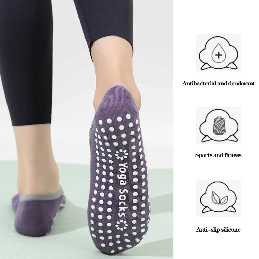 Chaussettes Yoga Femme Antidérapantes Silicone - Socquettes Pilates Ballet Sport Sans Talon Respirantes