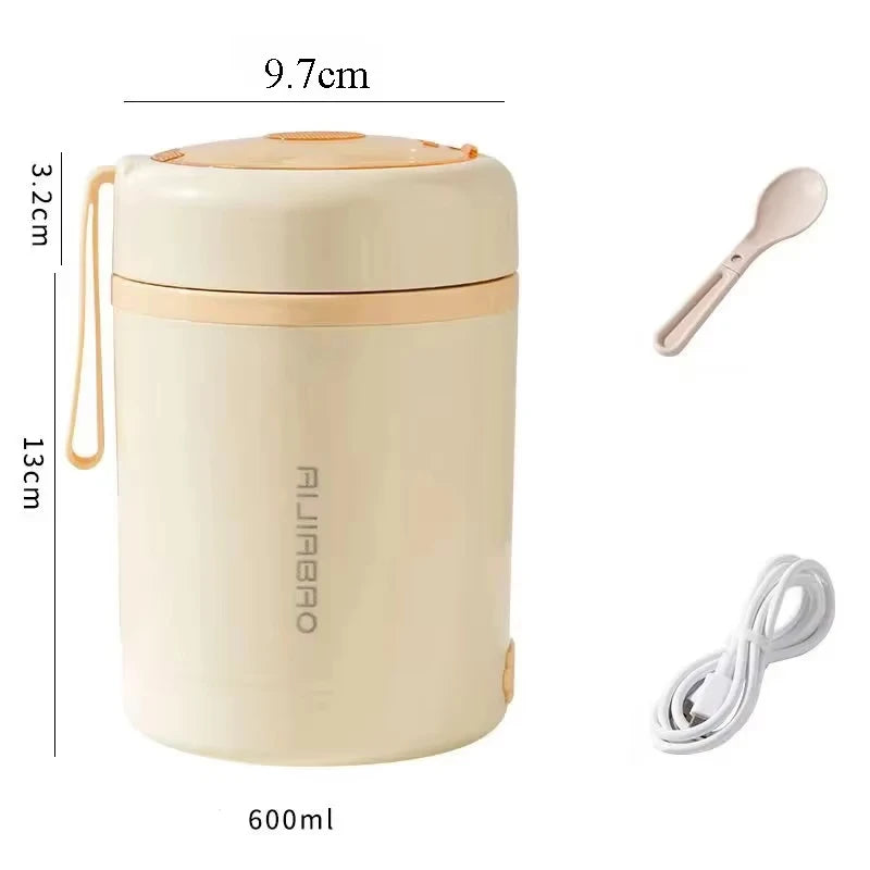 Lunch Box Chauffante USB 600ml - Boîte Repas Électrique Portable Acier Inoxydable
