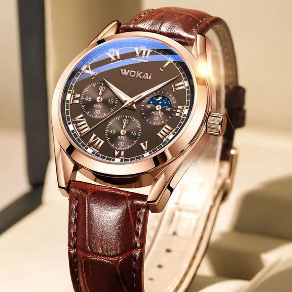 Montre Homme Luxe Cuir - Business Quartz Calendrier Élégante Cadeau