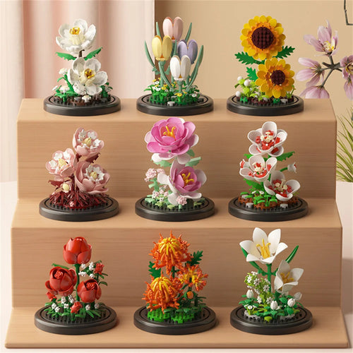 Bouquet Fleurs Éternelles Briques Construction - Bonsaï Déco Maison Micro Blocs Cadeau Anniversaire Enfant
