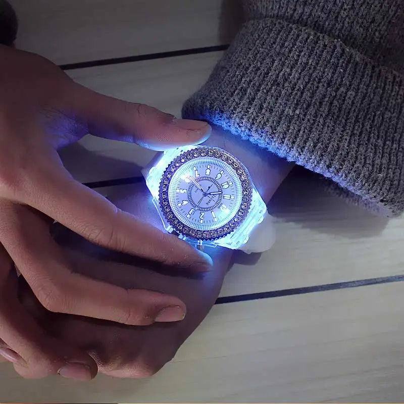 Montre LED Lumineuse Strass - Silicone Fashion Unisexe Enfant Adulte