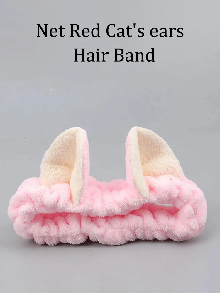 Bandeau Cheveux Chat Peluche - Maquillage Soin Visage Nœud Mignon