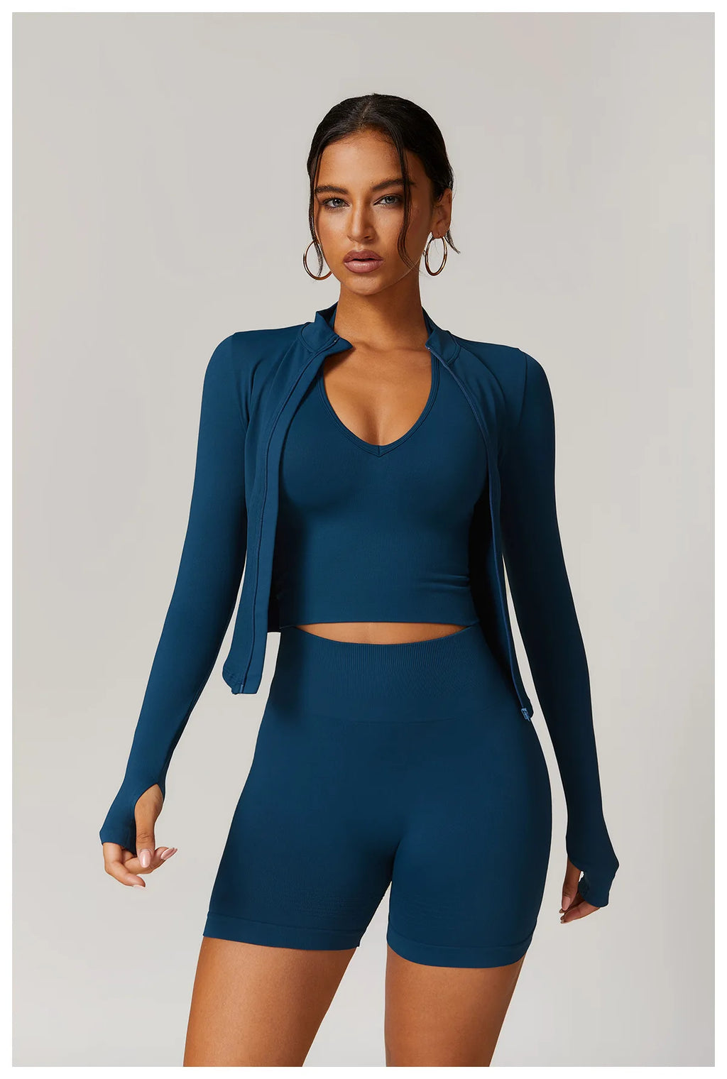 Veste Sport Femme Zippée Crop Top Manches Longues - T-shirt Yoga Running Fitness Séchage Rapide