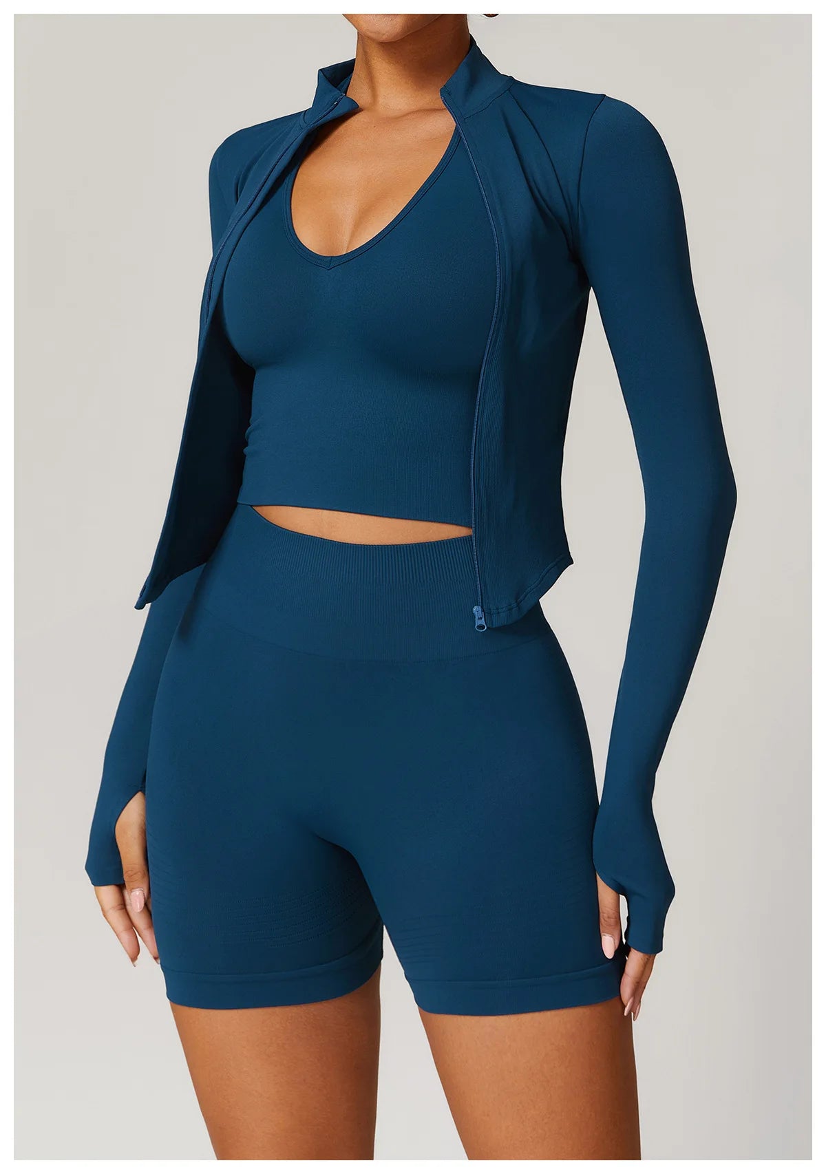 Veste Sport Femme Zippée Crop Top Manches Longues - T-shirt Yoga Running Fitness Séchage Rapide
