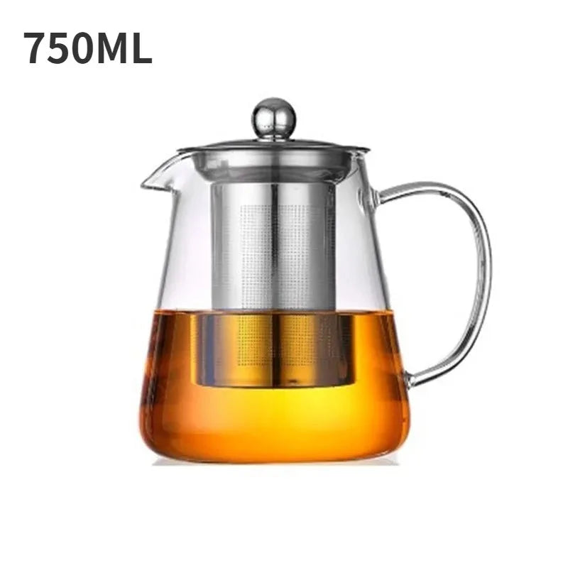 Théière Verre Borosilicate 400-1350ml - Infuseur Inox Résistante Chaleur