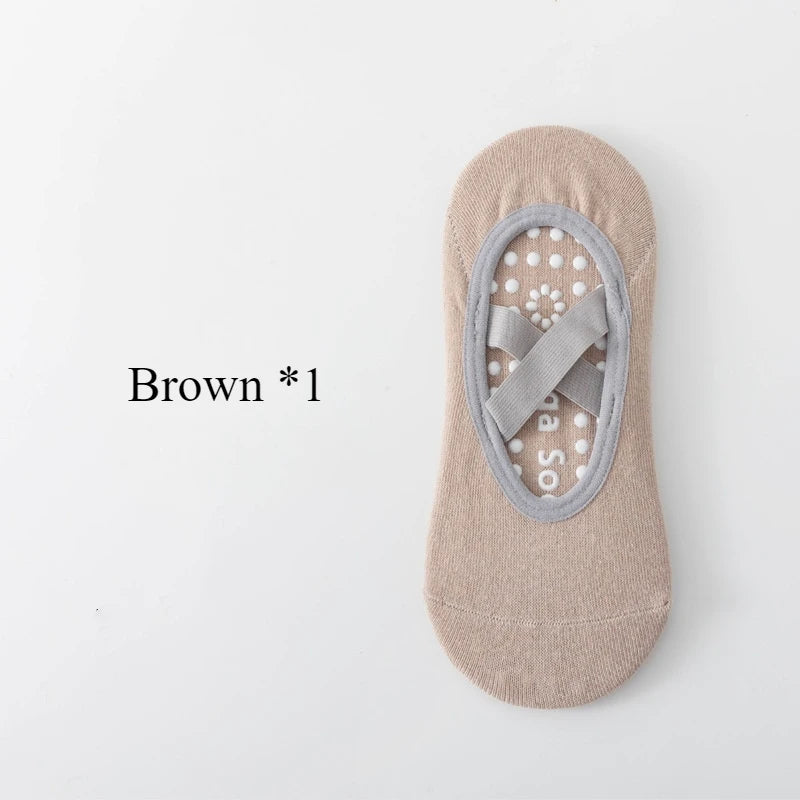 Chaussettes Yoga Femme Antidérapantes Silicone - Socquettes Pilates Ballet Sport Sans Talon Respirantes