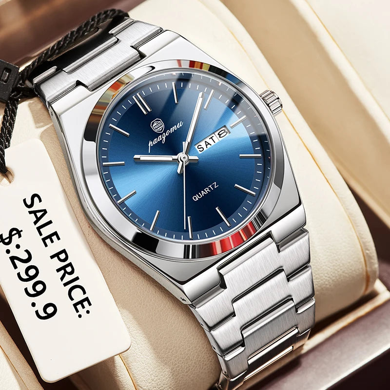 Montre Homme Luxe Acier Inoxydable - Quartz Sport Étanche Lumineuse Date