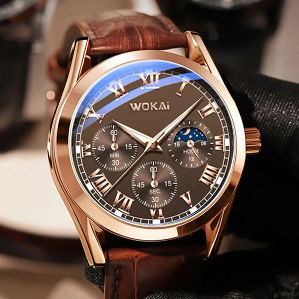 Montre Homme Luxe Cuir - Business Quartz Calendrier Élégante Cadeau