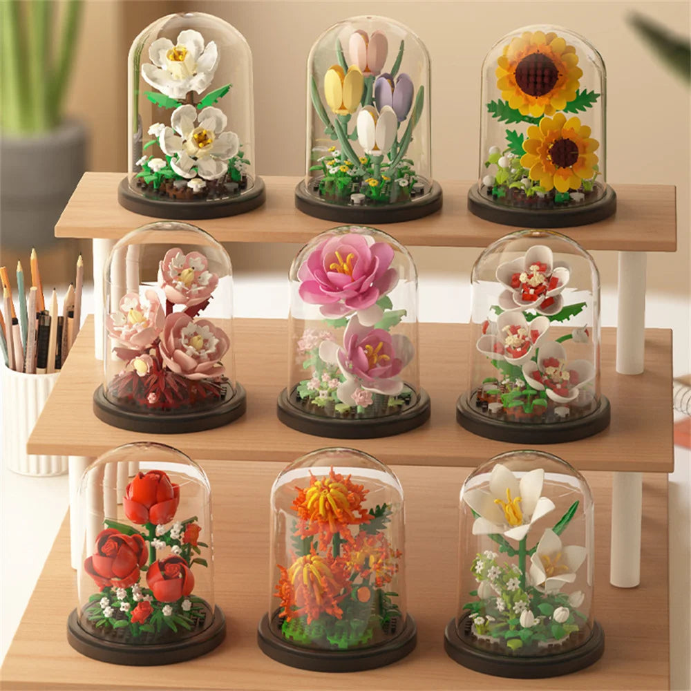 Bouquet Fleurs Éternelles Briques Construction - Bonsaï Déco Maison Micro Blocs Cadeau Anniversaire Enfant