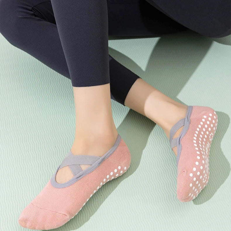 Chaussettes Yoga Femme Antidérapantes Silicone - Socquettes Pilates Ballet Sport Sans Talon Respirantes