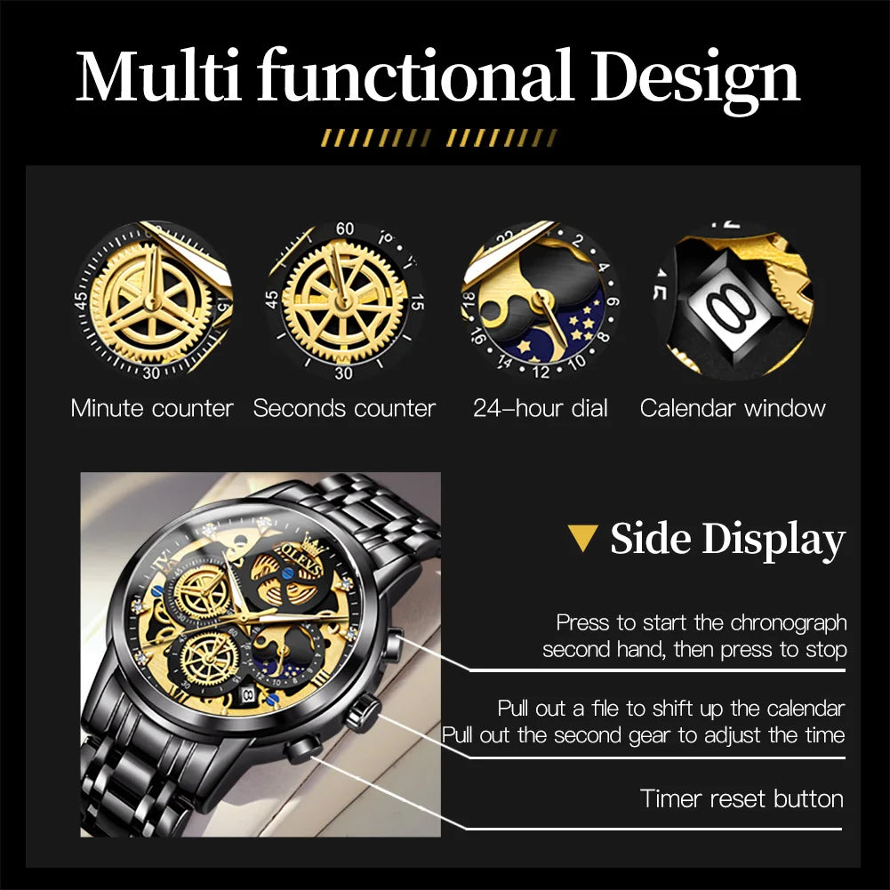 Montre Homme OLEVS Waterproof 30m - Chronographe Lumineux Quartz