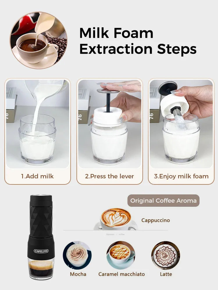 Machine à Café Portable Cafelffe 3-en-1 - Cafetière Manuelle Espresso Capsule & Moulu Voyage Camping