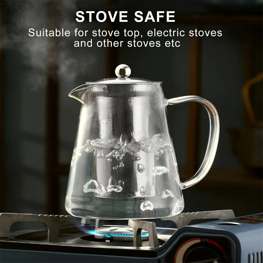 Théière Verre Borosilicate 400-1350ml - Infuseur Inox Résistante Chaleur