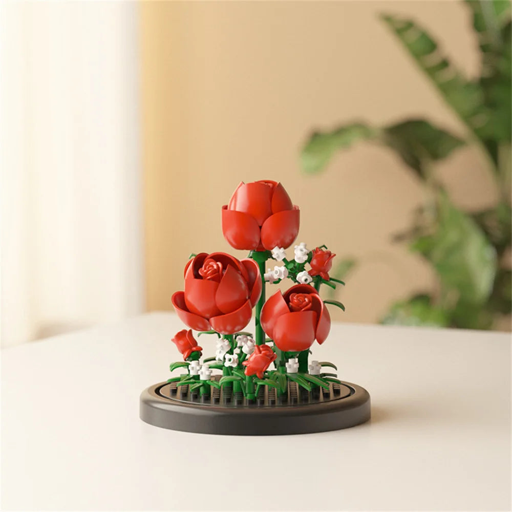 Bouquet Fleurs Éternelles Briques Construction - Bonsaï Déco Maison Micro Blocs Cadeau Anniversaire Enfant
