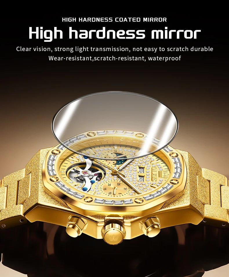 Montre Mécanique Homme OLEVS 9805 - Phase de Lune Diamant Squelette Étanche Luxe
