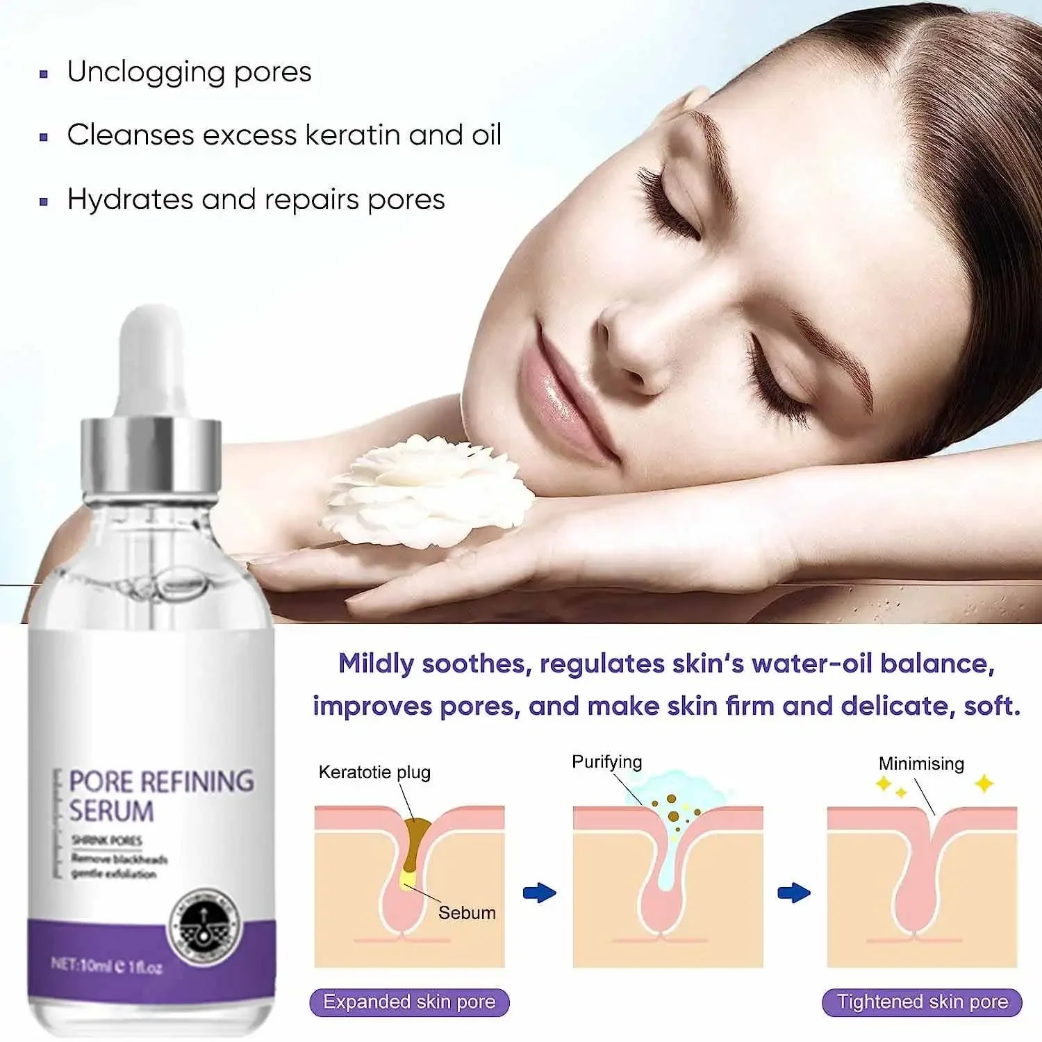 Sérum Anti-Pores Visage - Resserre Pores Raffermit Peau Essence Beauté