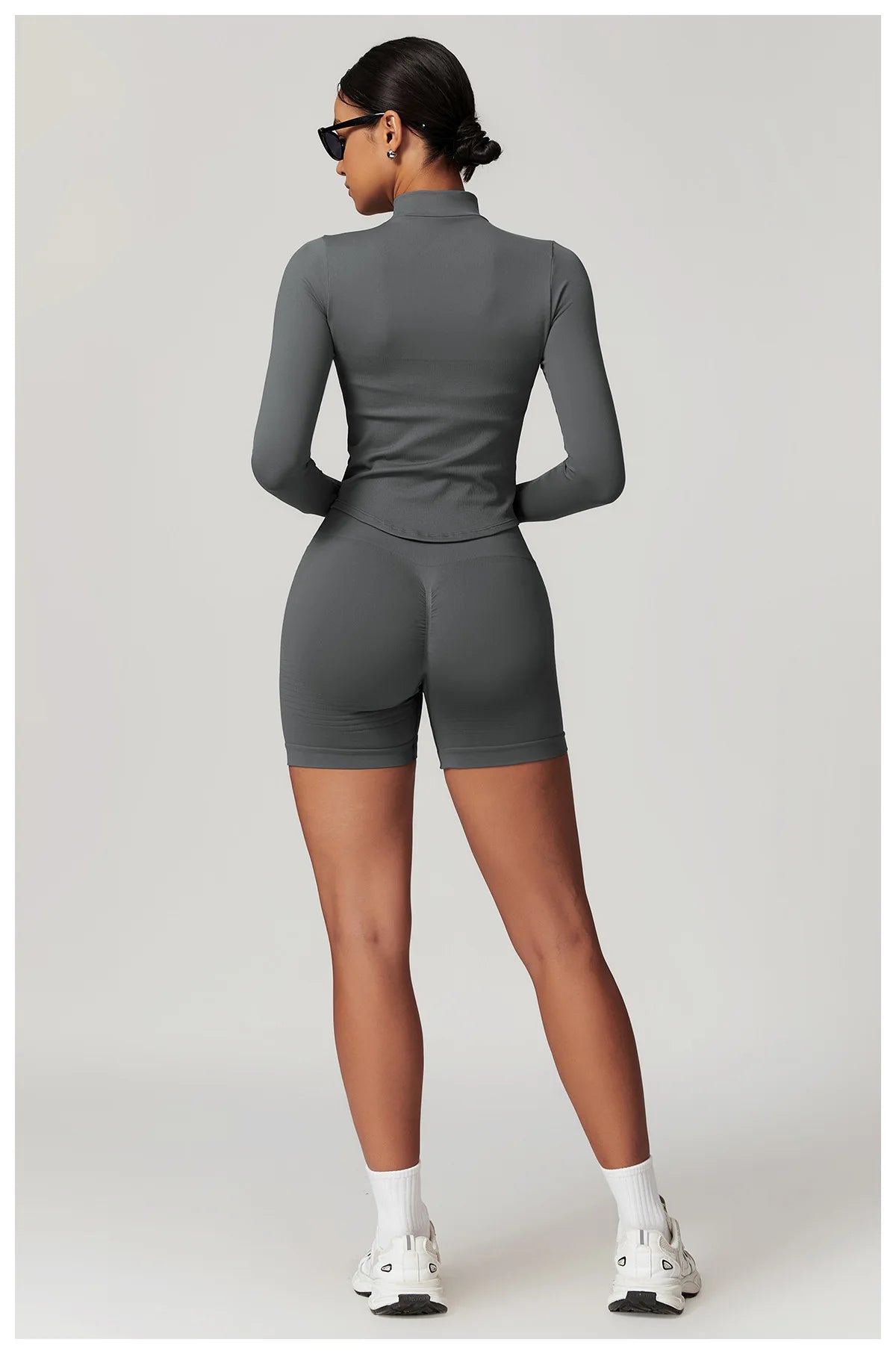 Veste Sport Femme Zippée Crop Top Manches Longues - T-shirt Yoga Running Fitness Séchage Rapide