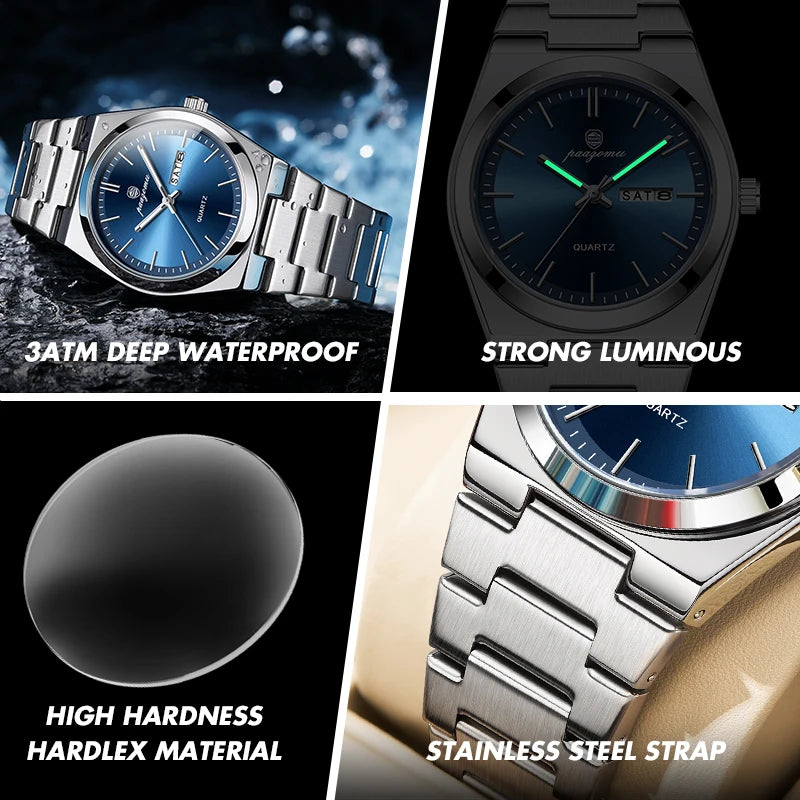Montre Homme Luxe Acier Inoxydable - Quartz Sport Étanche Lumineuse Date