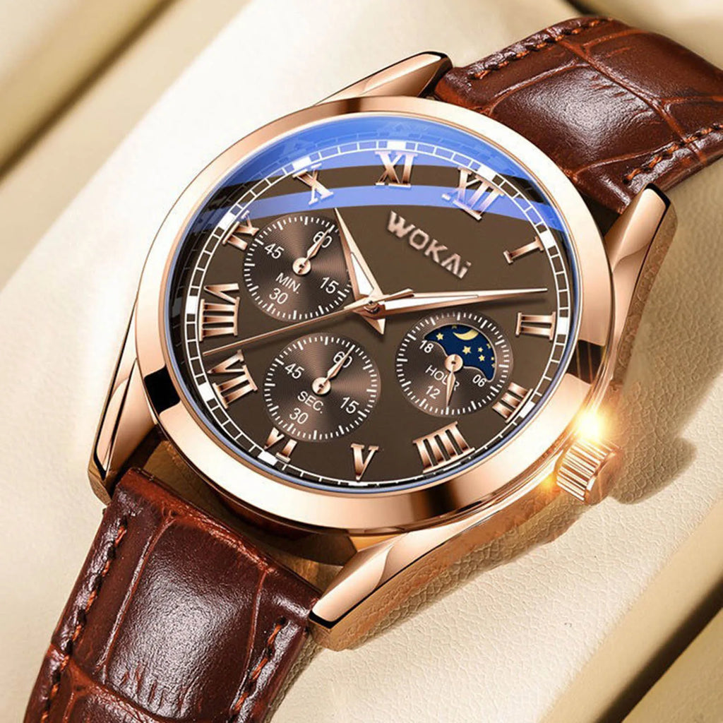 Montre Homme Luxe Cuir - Business Quartz Calendrier Élégante Cadeau