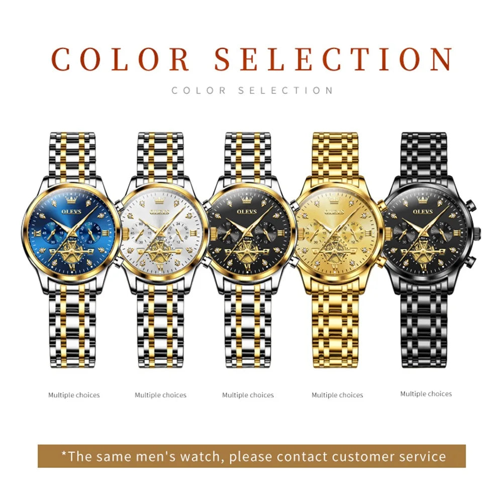 Coffret Montres Couple OLEVS Phase de Lune - Set Duo Luxe Étanche Lumineux Acier Inoxydable