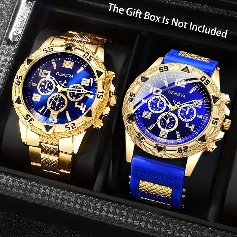 Coffret 2 Montres Homme Vintage - Acier Inoxydable + Silicone Quartz