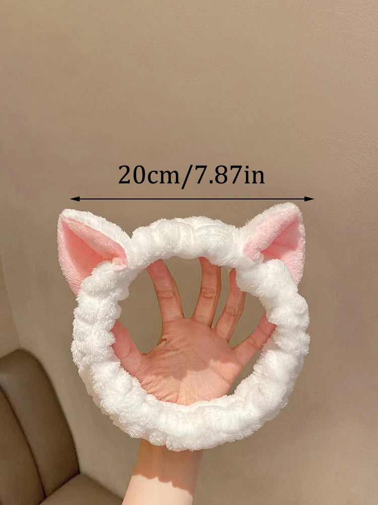 Bandeau Cheveux Chat Peluche - Maquillage Soin Visage Nœud Mignon