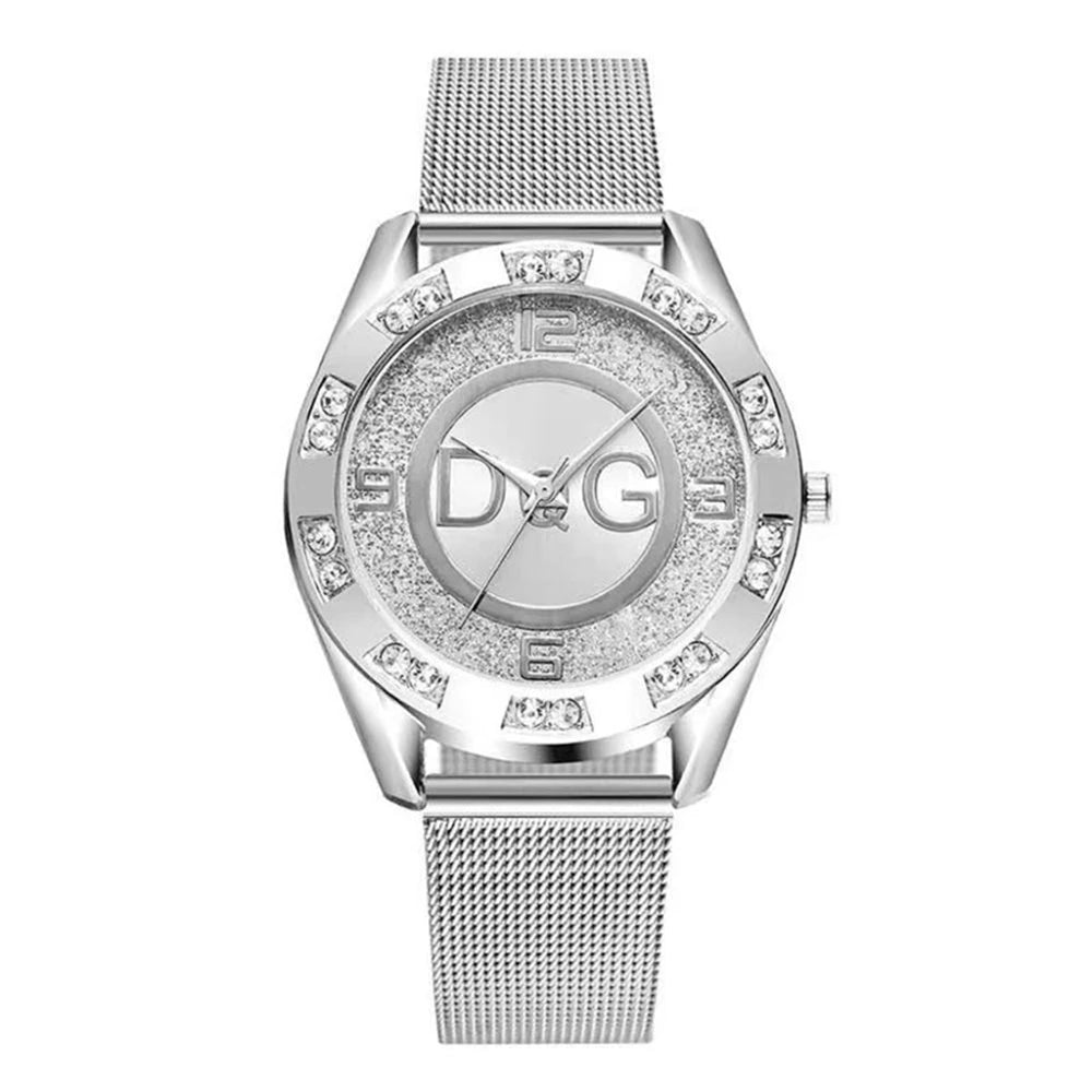 Montre Femme Ciel Étoilé Diamants - Quartz Acier Inoxydable Bracelet Maille Or
