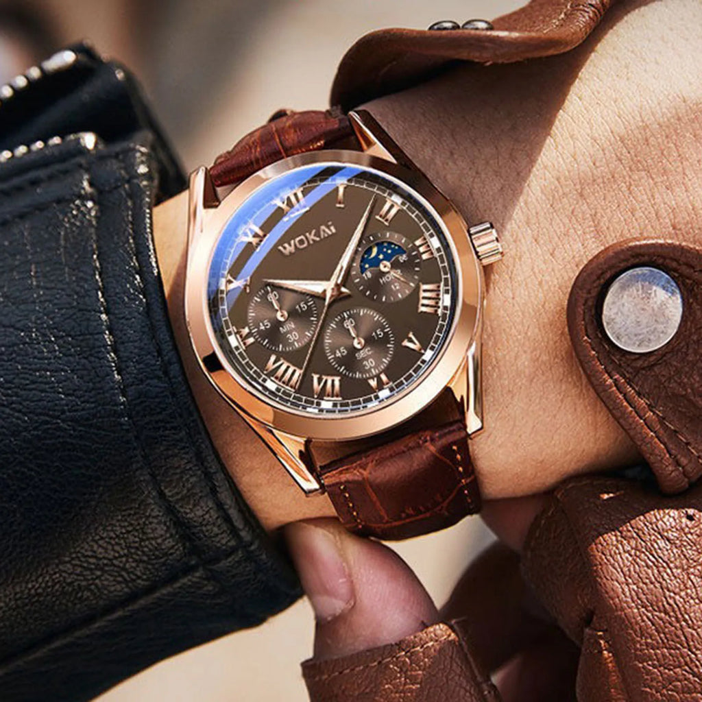 Montre Homme Luxe Cuir - Business Quartz Calendrier Élégante Cadeau