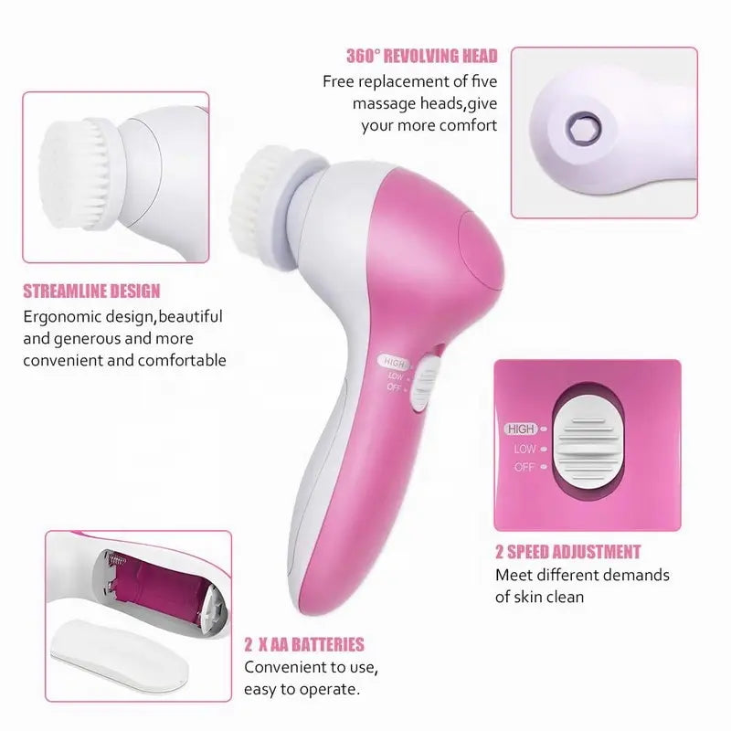 Brosse Nettoyante Faciale Électrique 5 en 1 - Spa Visage Points Noirs
