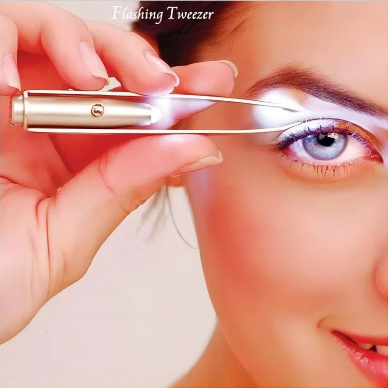 Pince à Épiler LED Acier Inoxydable - Précision Sourcils Lumière Intégrée