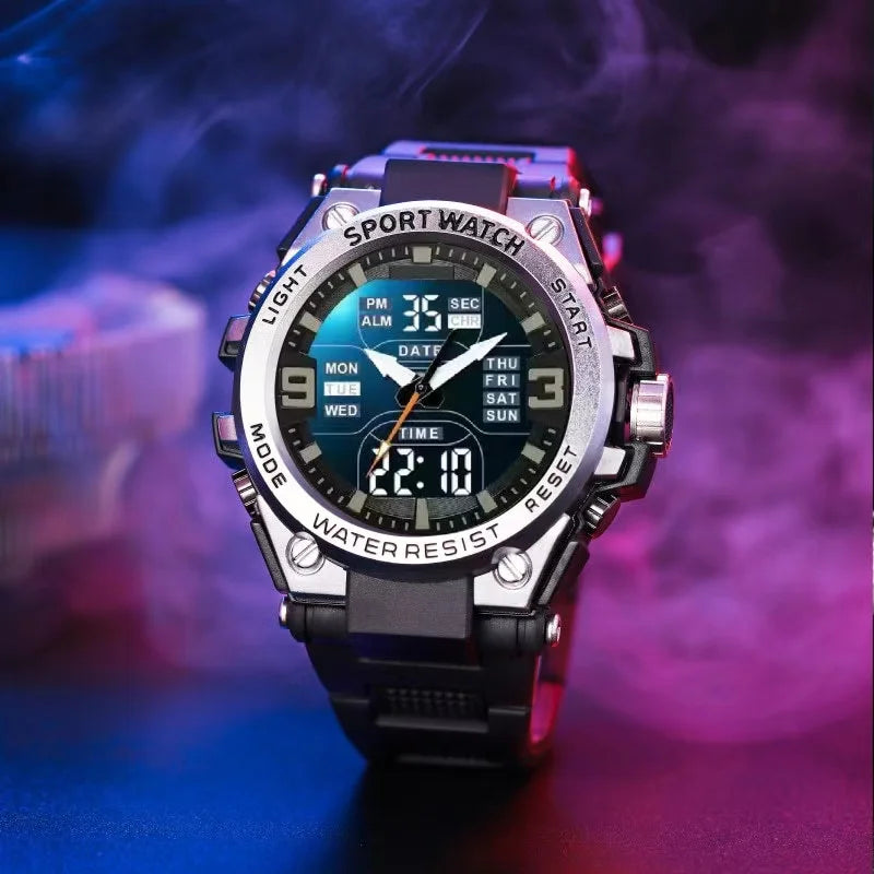 Montre Homme Luxe Double Mouvement - Quartz Électronique Étanche Lumineuse Acier