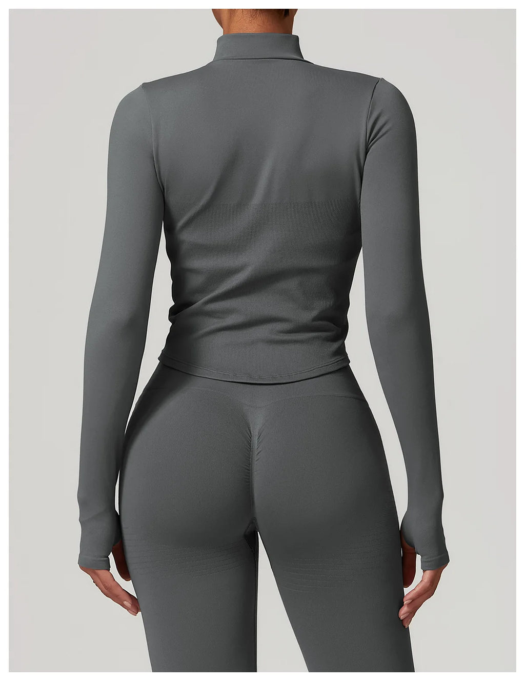 Veste Sport Femme Zippée Crop Top Manches Longues - T-shirt Yoga Running Fitness Séchage Rapide