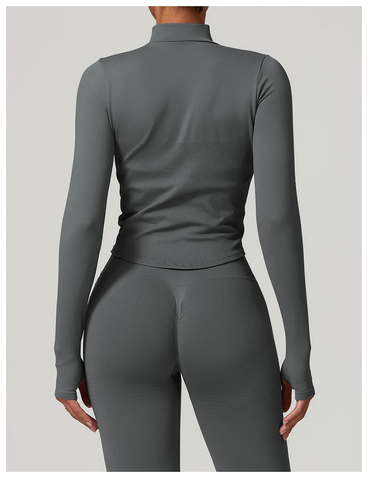 Veste Sport Femme Zippée Crop Top Manches Longues - T-shirt Yoga Running Fitness Séchage Rapide