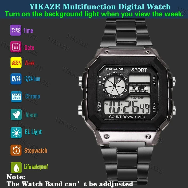 Montre Homme Digitale Militaire Luxe - Acier Inoxydable LED Sport Classique
