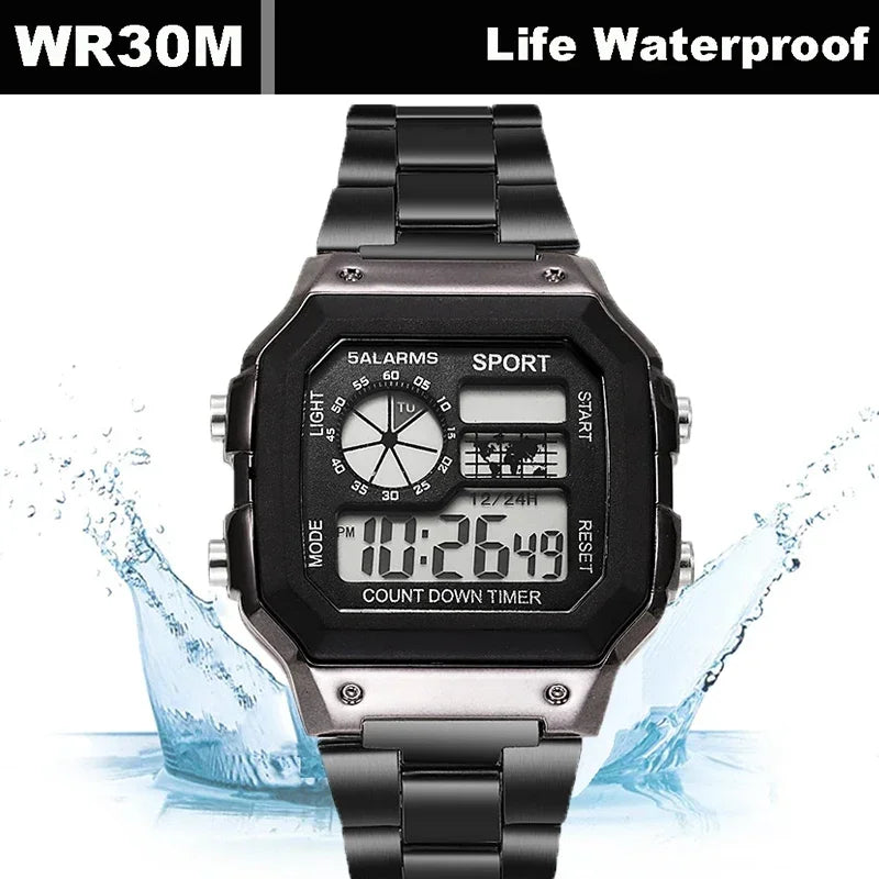 Montre Homme Digitale Militaire Luxe - Acier Inoxydable LED Sport Classique