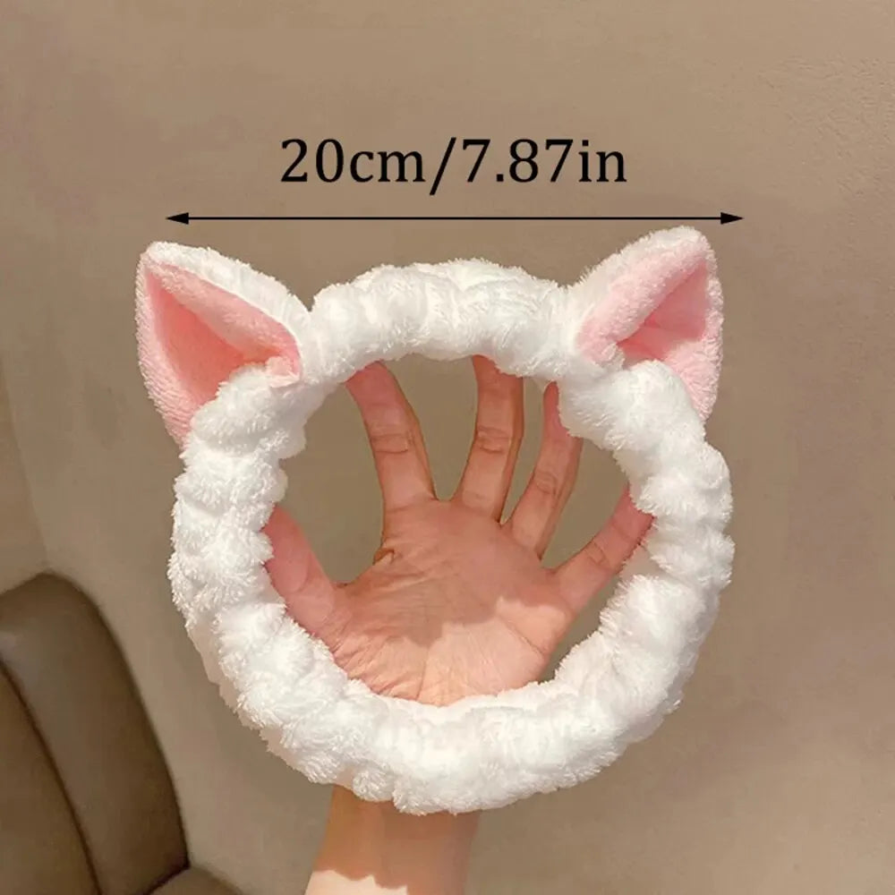 Bandeau Cheveux Chat Peluche - Maquillage Soin Visage Nœud Mignon